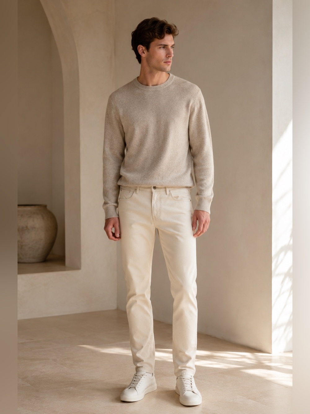 Beige Minimalist Slim Straight Pants Clean Neutral Quiet Luxury 36x29